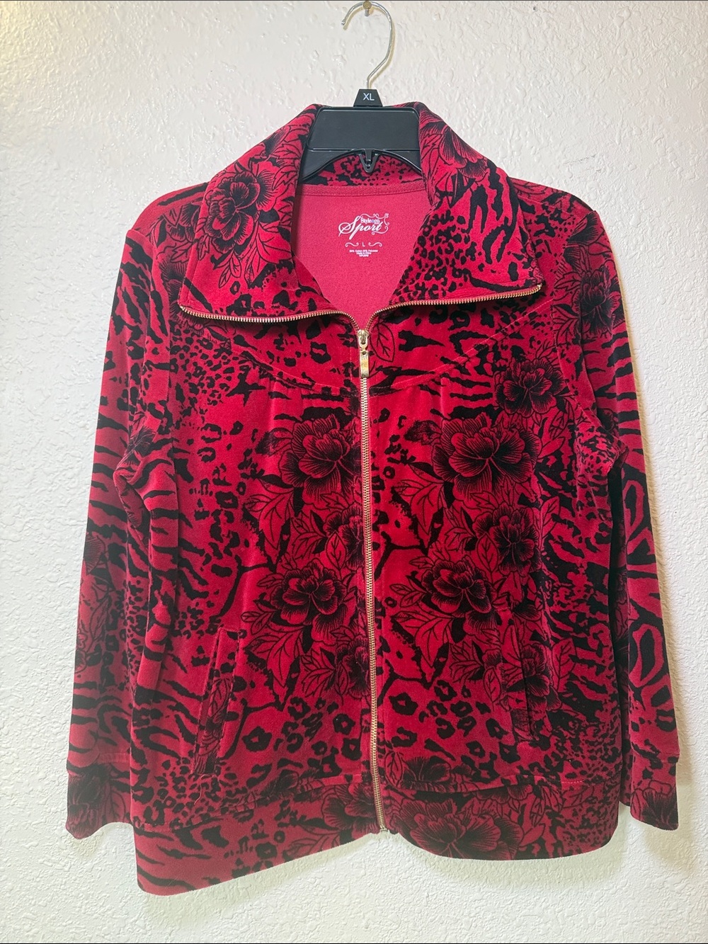 Style & Co. Red and Black Floral-Print Bomber Jacket